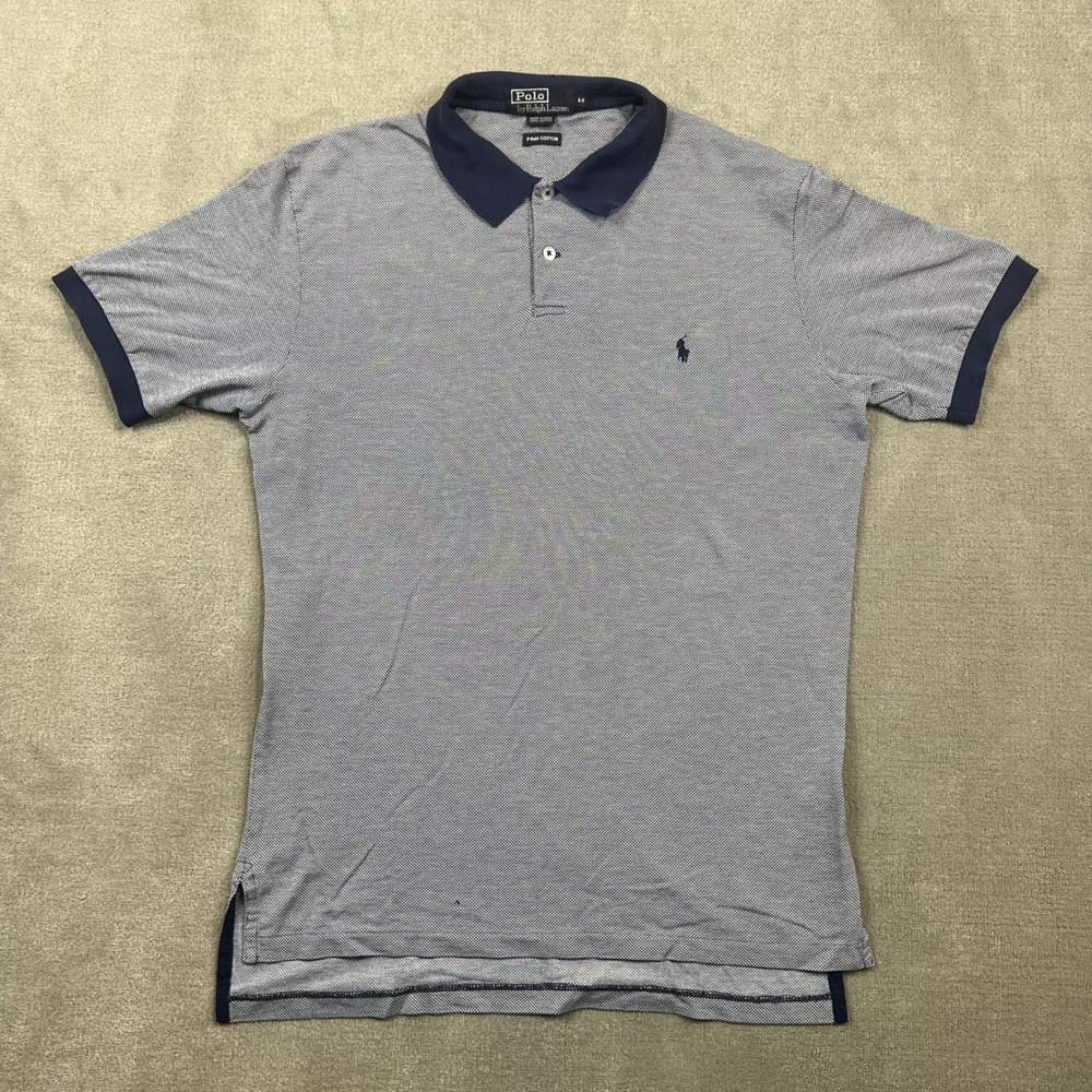 Polo Ralph Lauren Shirt Mens Medium Navy Blue Pima Cotton Short Sleeve Polo